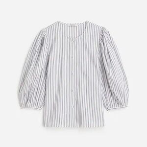 NWOT Madewell Striped Puff-Sleeve Button Front Blouse - White & Navy